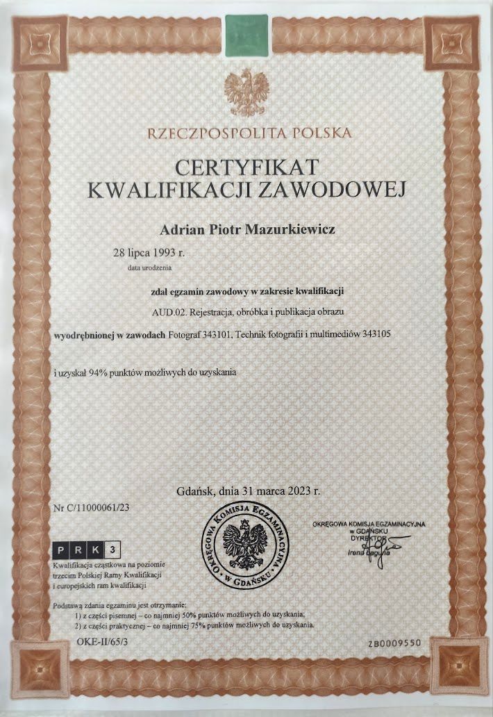 Certyfikat AUD.02 Rejestracja, obróbka i publikacja obrazu
